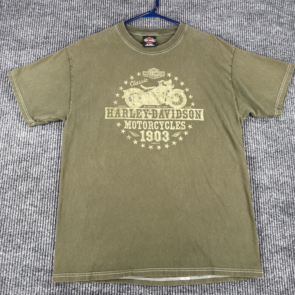 Harley-Davidson Shirt Mens Large Green Short Sleeve Mid-America HD Columbia MO